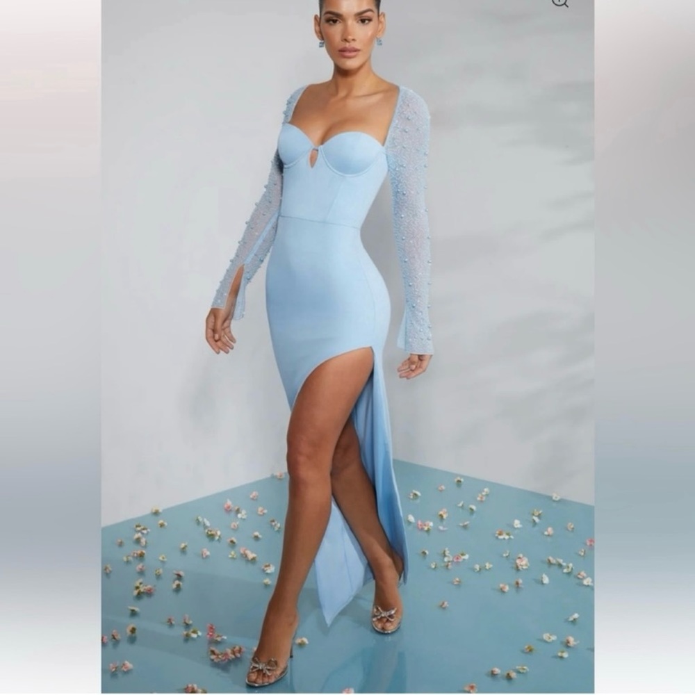 NWT OH Polly Side Split Maxi Dress in Light Blue size 6